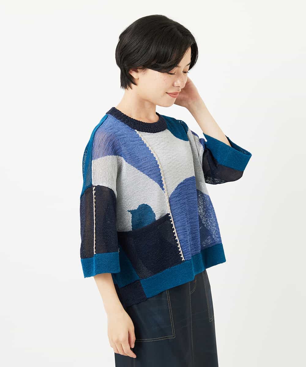 NHFHA10260 GIANNI LO GIUDICE(小さいサイズ)(メゾン ドゥ サンク) 透かし柄インターシャプルオーバーニット カーキ系