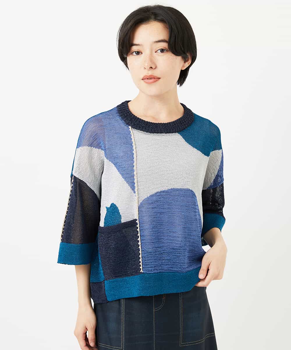 NHFHA10260 GIANNI LO GIUDICE(小さいサイズ)(メゾン ドゥ サンク) 透かし柄インターシャプルオーバーニット カーキ系