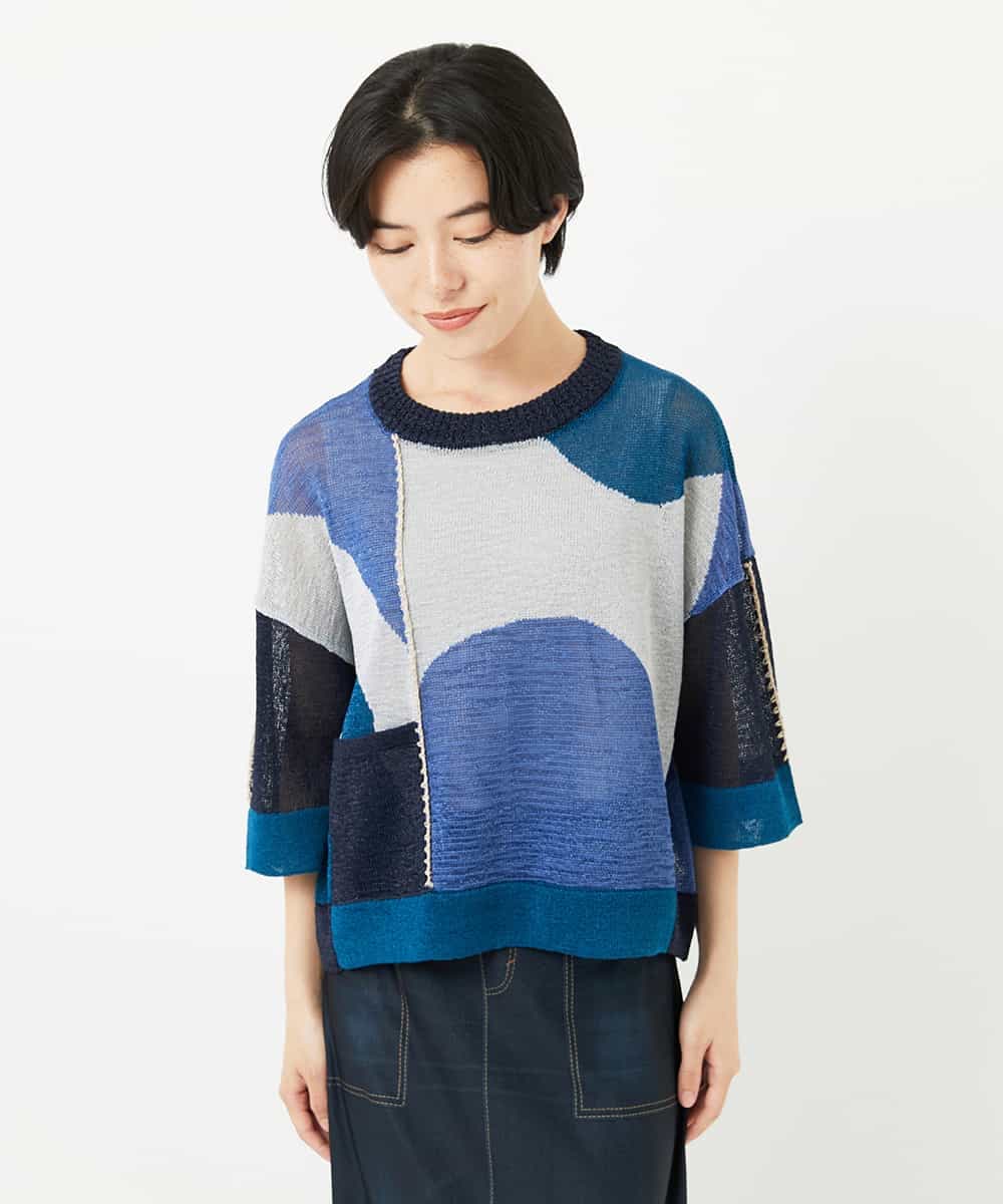 NHFHA10260 GIANNI LO GIUDICE(小さいサイズ)(メゾン ドゥ サンク) 透かし柄インターシャプルオーバーニット カーキ系