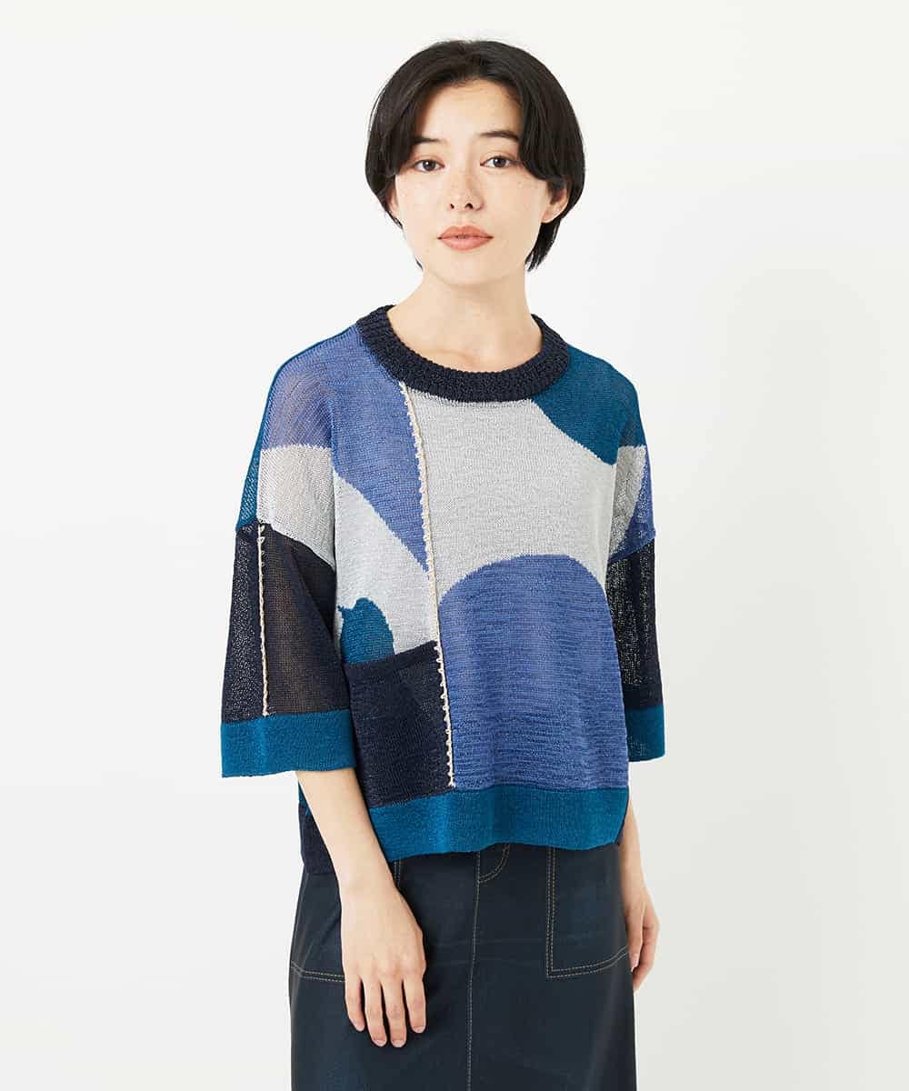 NHFHA10260 GIANNI LO GIUDICE(小さいサイズ)(メゾン ドゥ サンク) 透かし柄インターシャプルオーバーニット カーキ系