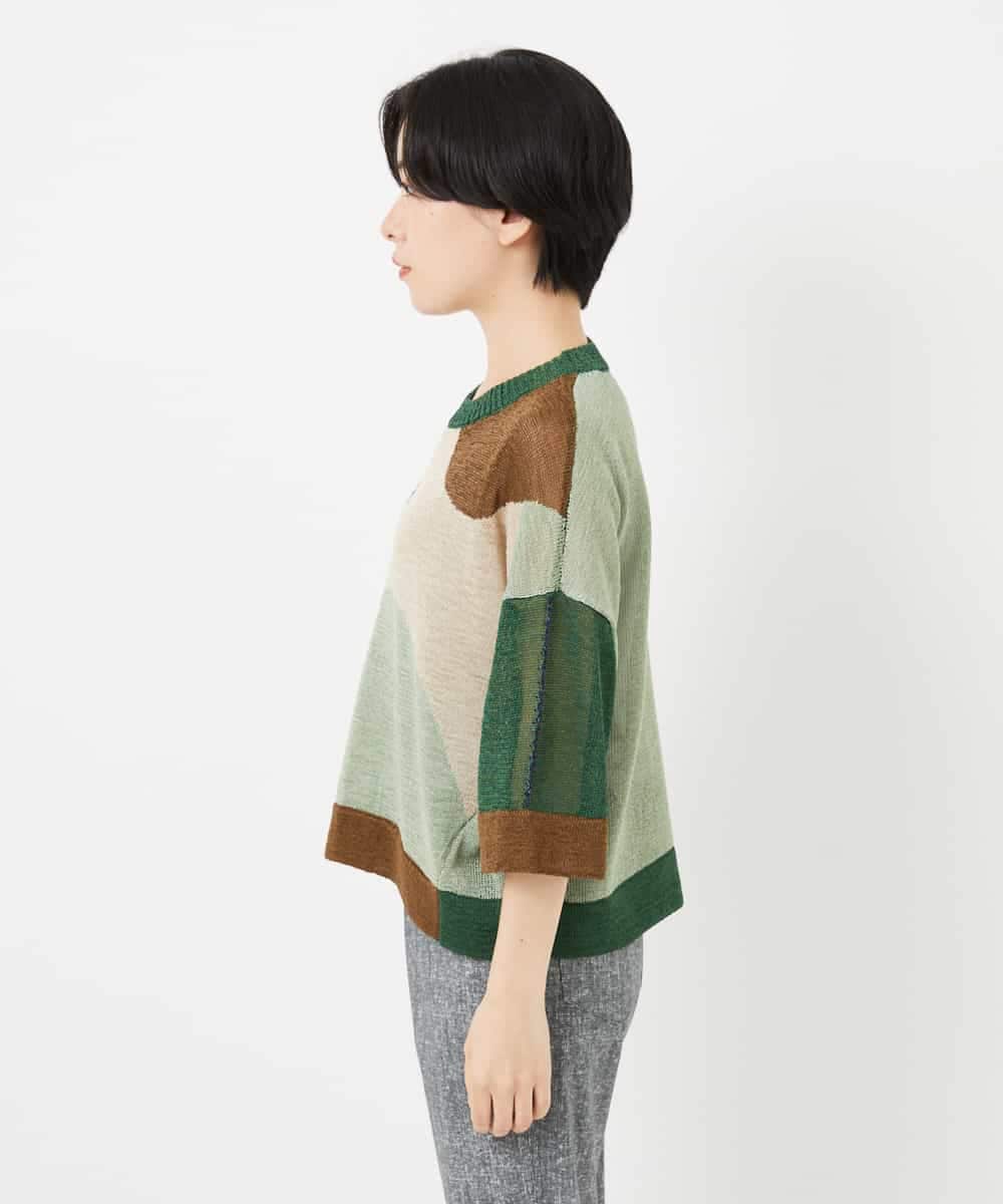 NHFHA10260 GIANNI LO GIUDICE(小さいサイズ)(メゾン ドゥ サンク) 透かし柄インターシャプルオーバーニット カーキ系