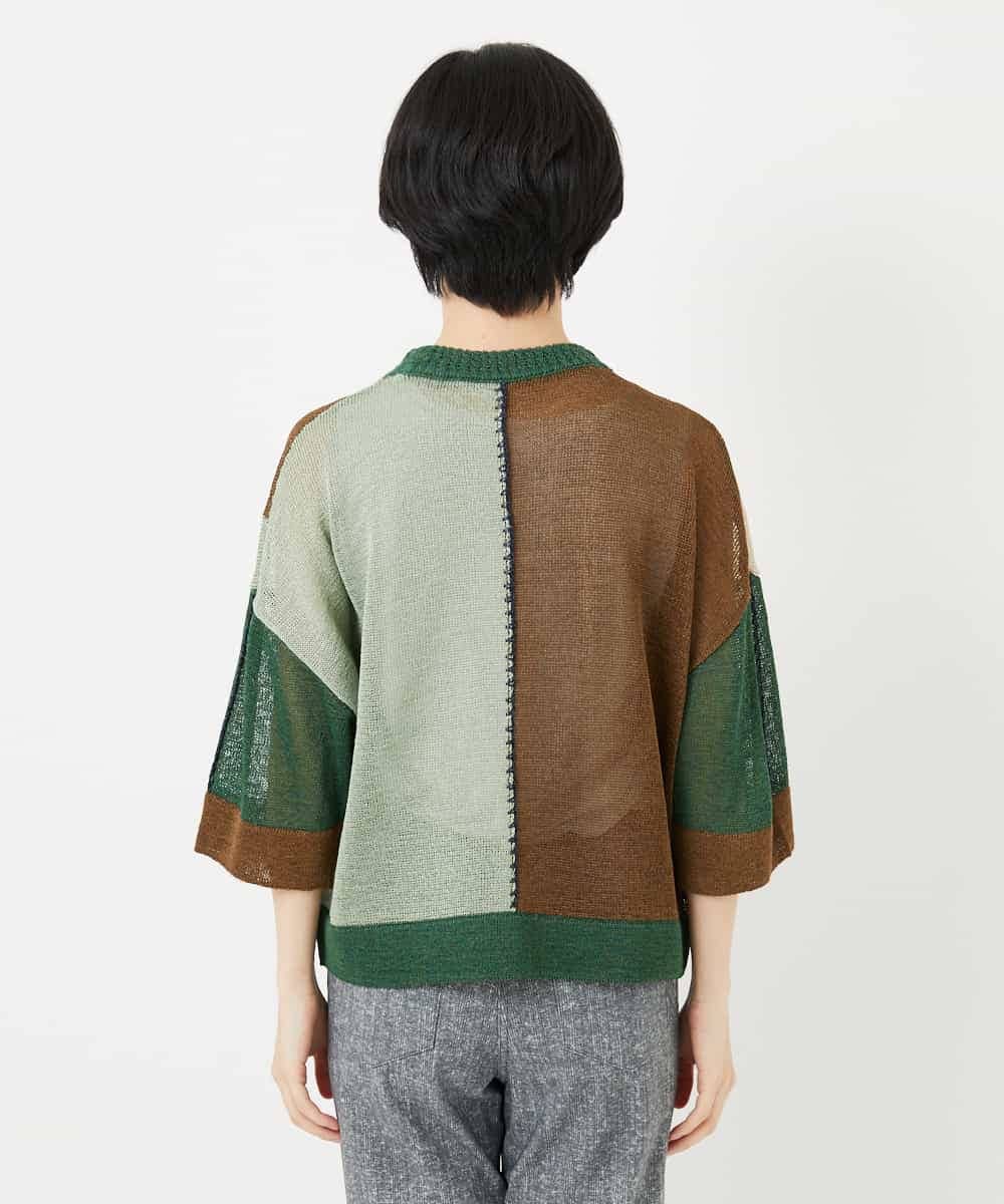 NHFHA10260 GIANNI LO GIUDICE(小さいサイズ)(メゾン ドゥ サンク) 透かし柄インターシャプルオーバーニット カーキ系