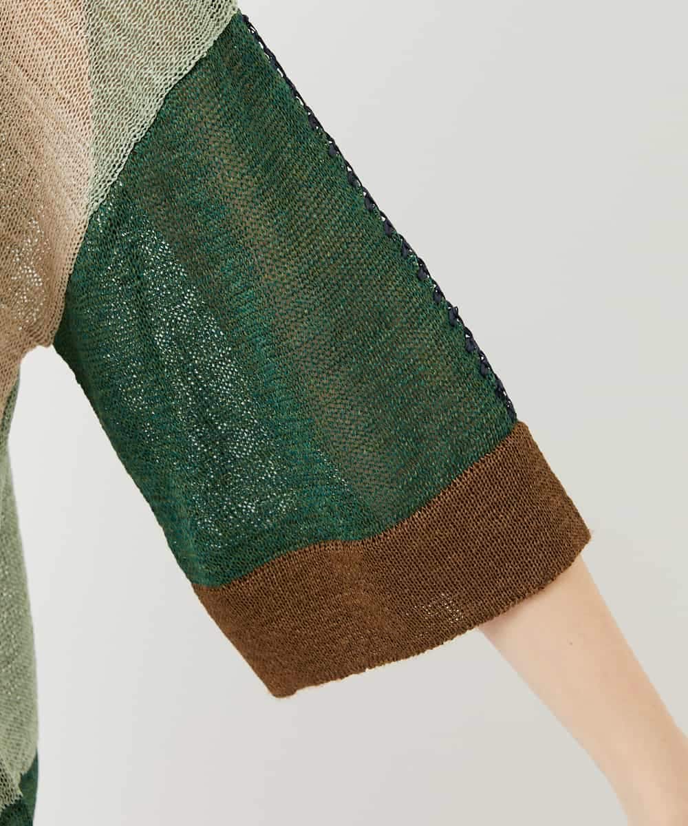NHFHA10260 GIANNI LO GIUDICE(小さいサイズ)(メゾン ドゥ サンク) 透かし柄インターシャプルオーバーニット カーキ系