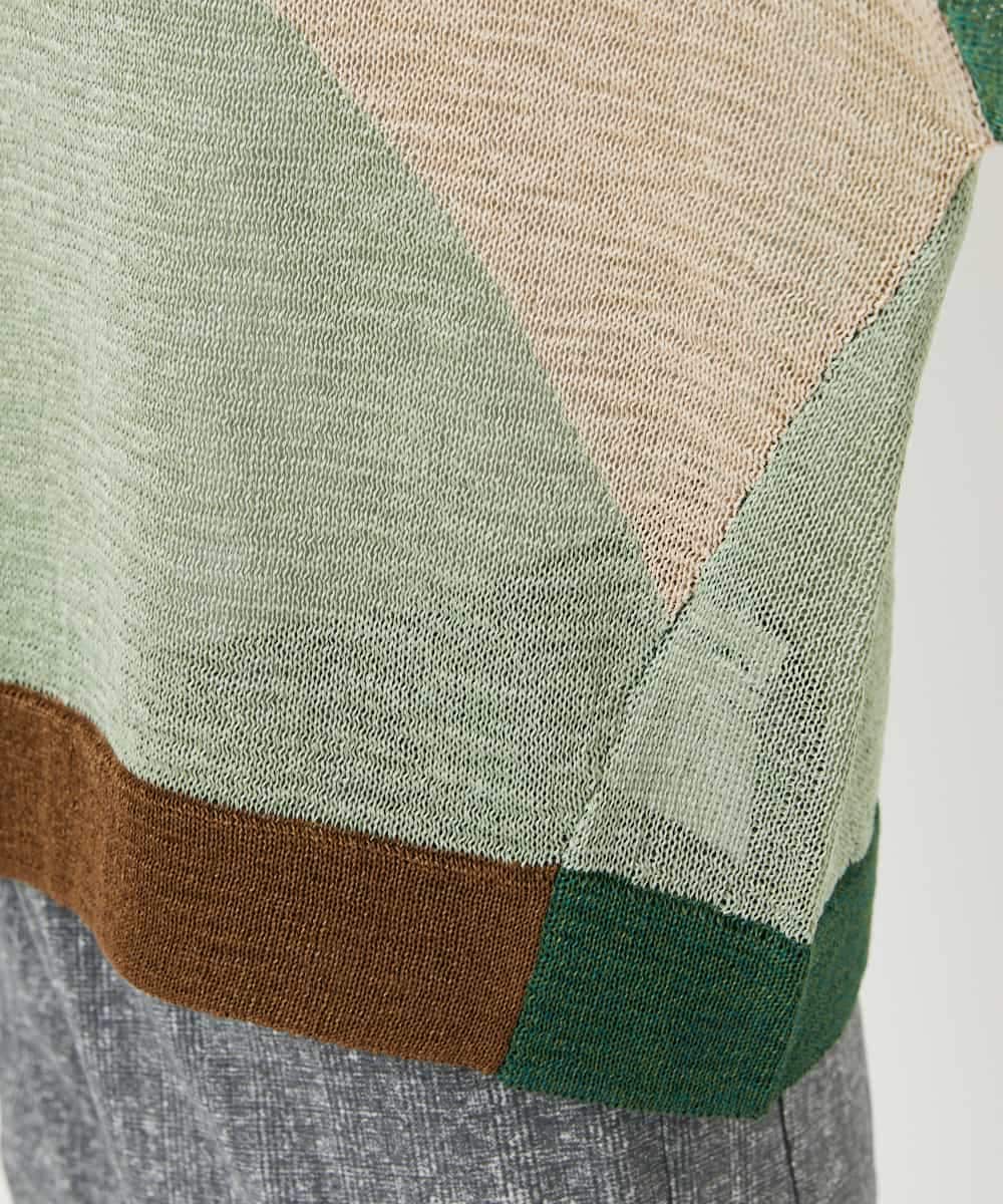 NHFHA10260 GIANNI LO GIUDICE(小さいサイズ)(メゾン ドゥ サンク) 透かし柄インターシャプルオーバーニット カーキ系