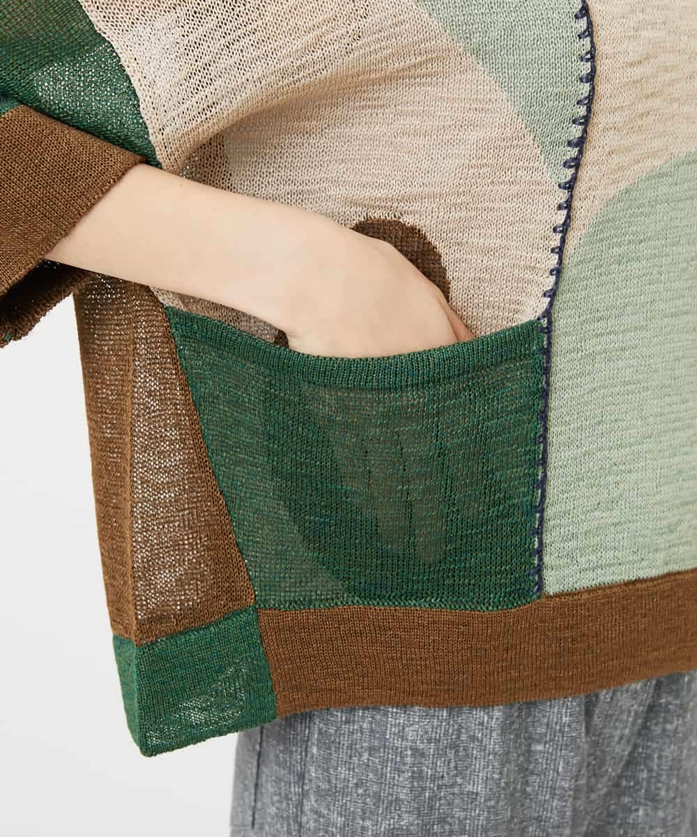 NHFHA10260 GIANNI LO GIUDICE(小さいサイズ)(メゾン ドゥ サンク) 透かし柄インターシャプルオーバーニット カーキ系