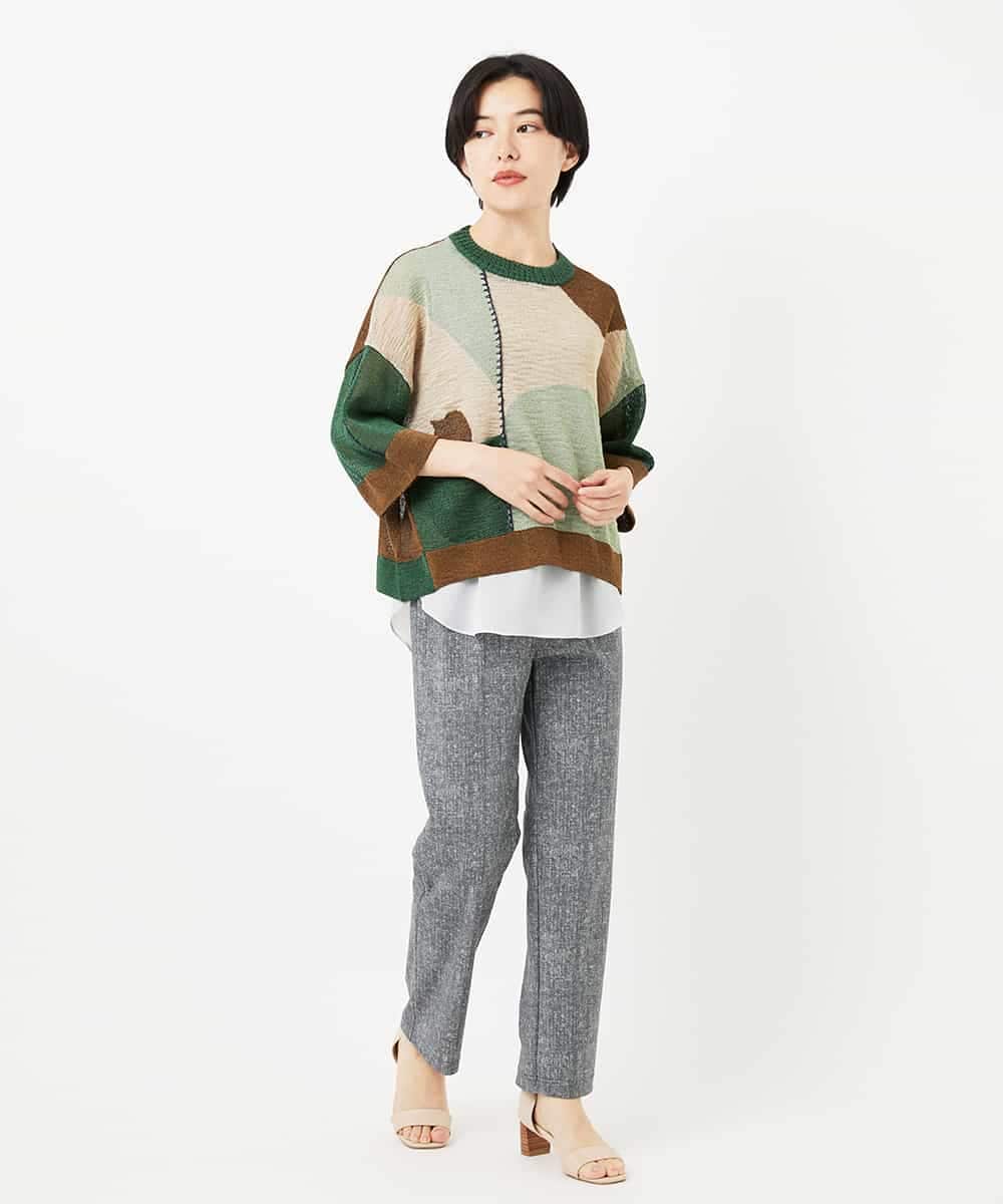 NHFHA10260 GIANNI LO GIUDICE(小さいサイズ)(メゾン ドゥ サンク) 透かし柄インターシャプルオーバーニット カーキ系
