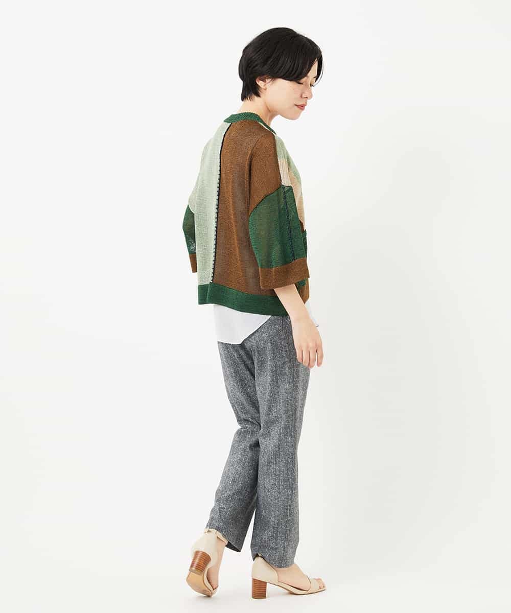 NHFHA10260 GIANNI LO GIUDICE(小さいサイズ)(メゾン ドゥ サンク) 透かし柄インターシャプルオーバーニット カーキ系