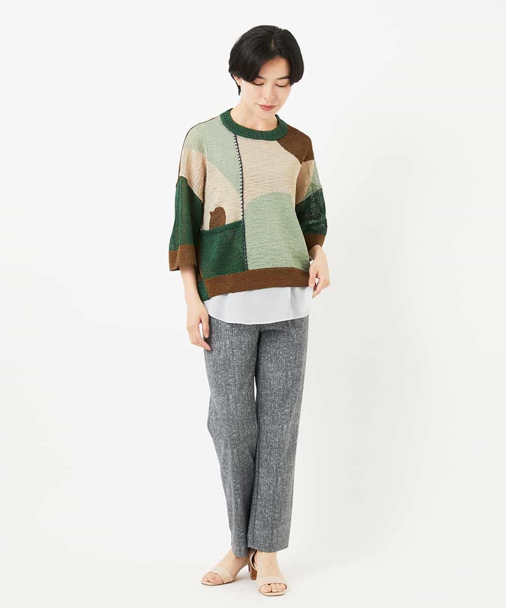 NHFHA10260 GIANNI LO GIUDICE(小さいサイズ)(メゾン ドゥ サンク) 透かし柄インターシャプルオーバーニット カーキ系