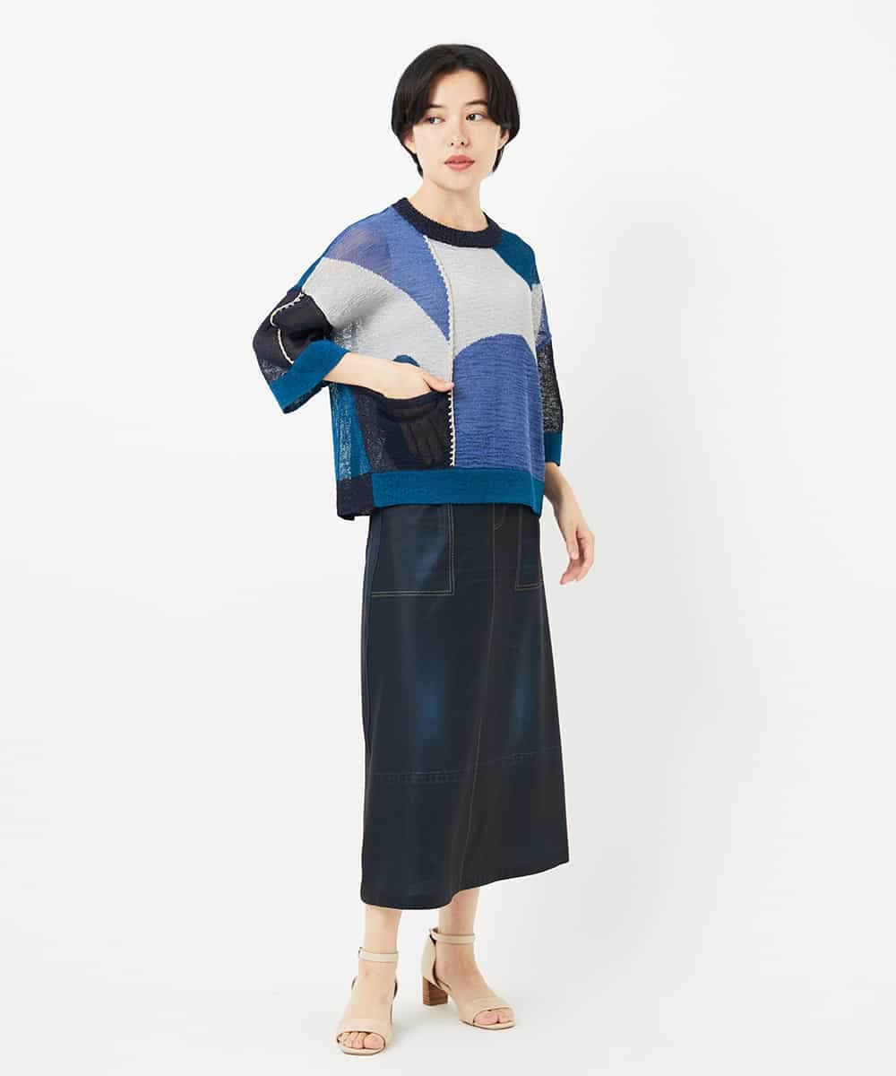 NHFHA10260 GIANNI LO GIUDICE(小さいサイズ)(メゾン ドゥ サンク) 透かし柄インターシャプルオーバーニット カーキ系