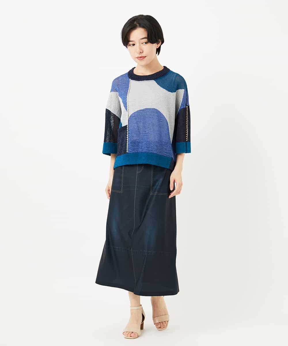 NHFHA10260 GIANNI LO GIUDICE(小さいサイズ)(メゾン ドゥ サンク) 透かし柄インターシャプルオーバーニット カーキ系