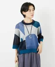 NHFHA10260 GIANNI LO GIUDICE(小さいサイズ)(メゾン ドゥ サンク) 透かし柄インターシャプルオーバーニット カーキ系