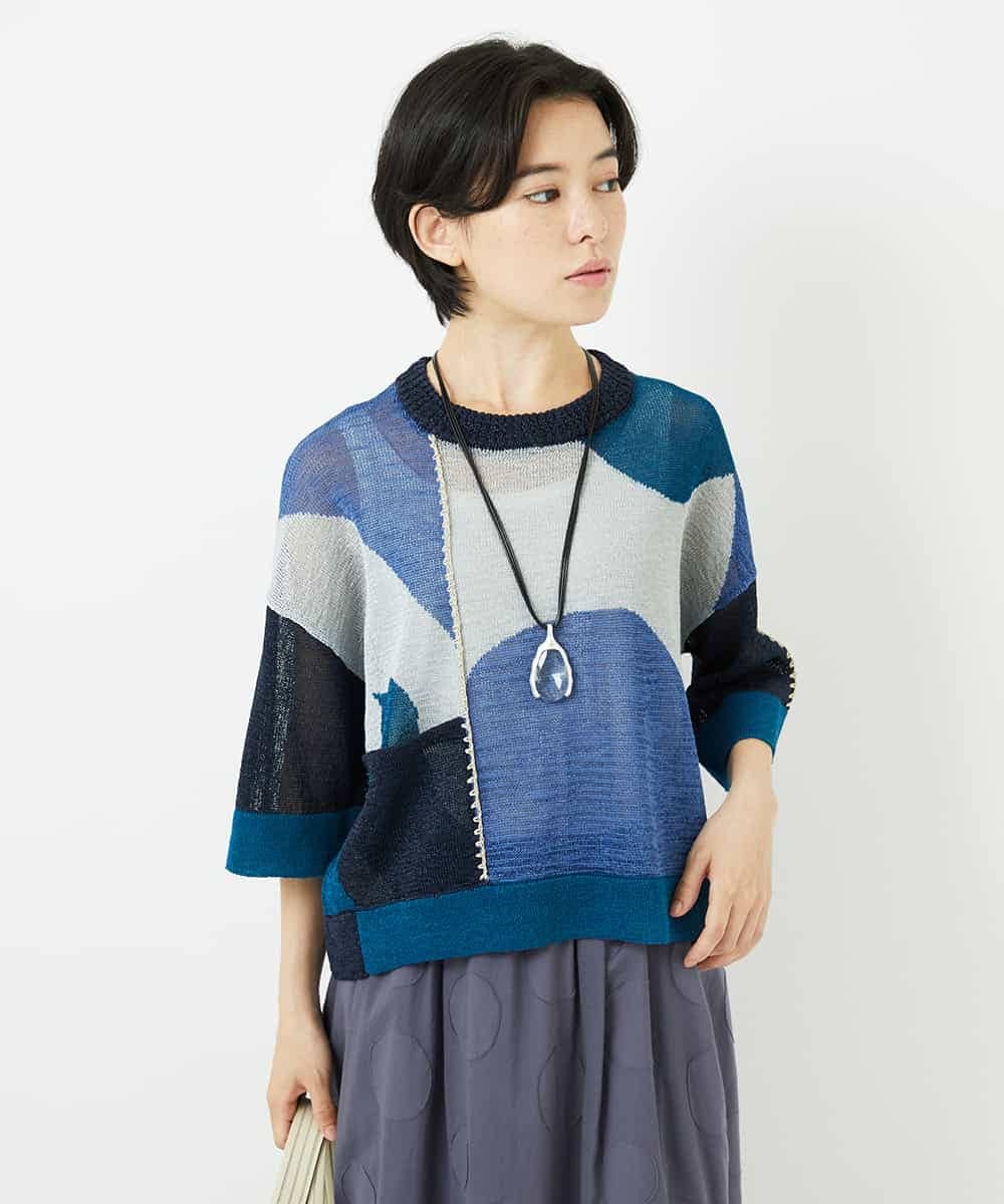 NHFHA10260 GIANNI LO GIUDICE(小さいサイズ)(メゾン ドゥ サンク) 透かし柄インターシャプルオーバーニット カーキ系