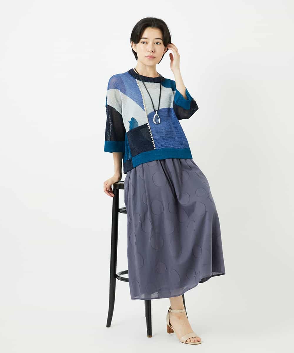 NHFHA10260 GIANNI LO GIUDICE(小さいサイズ)(メゾン ドゥ サンク) 透かし柄インターシャプルオーバーニット カーキ系