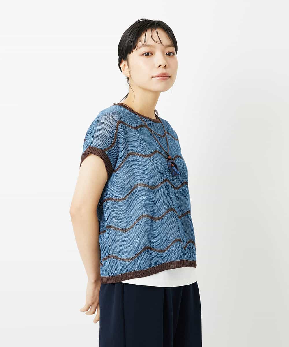 NHFHD05200 GIANNI LO GIUDICE(小さいサイズ)(メゾン ドゥ サンク) ペーパーヤーンボーダーニット ブルー