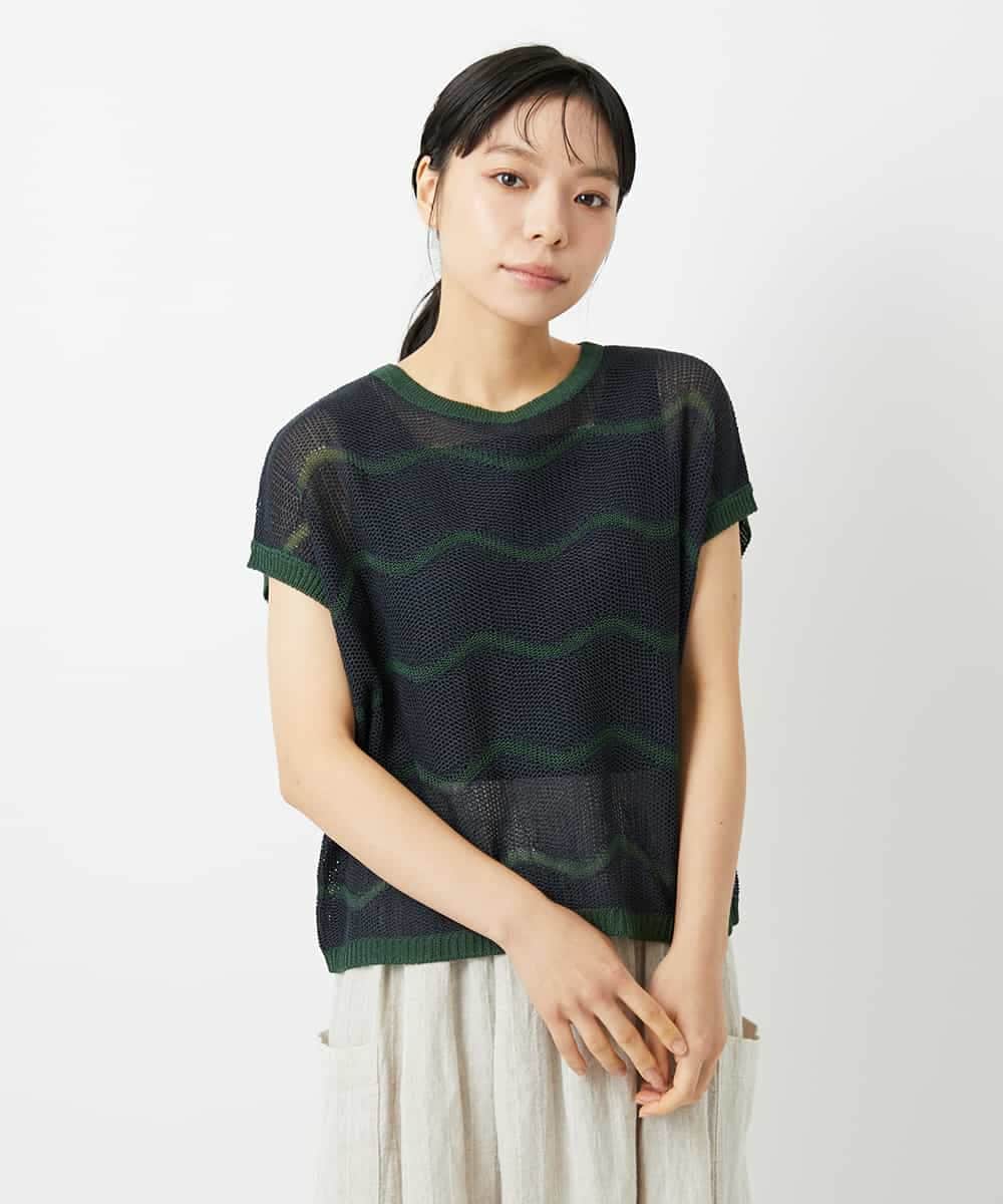NHFHD05200 GIANNI LO GIUDICE(小さいサイズ)(メゾン ドゥ サンク) ペーパーヤーンボーダーニット ブルー