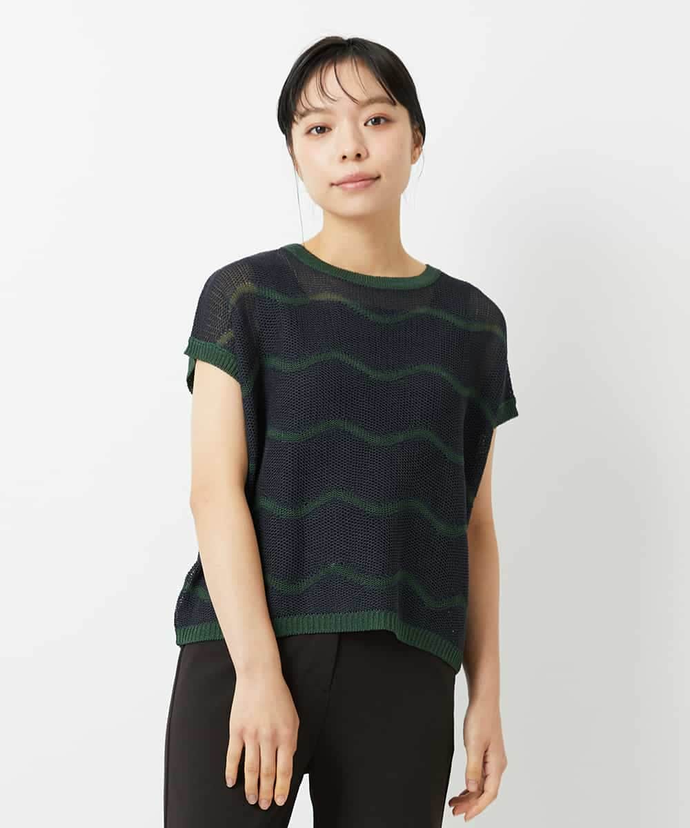 NHFHD05200 GIANNI LO GIUDICE(小さいサイズ)(メゾン ドゥ サンク) ペーパーヤーンボーダーニット ブルー