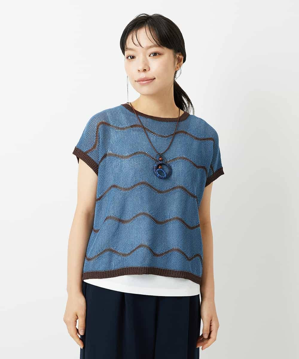 NHFHD05200 GIANNI LO GIUDICE(小さいサイズ)(メゾン ドゥ サンク) ペーパーヤーンボーダーニット ブルー