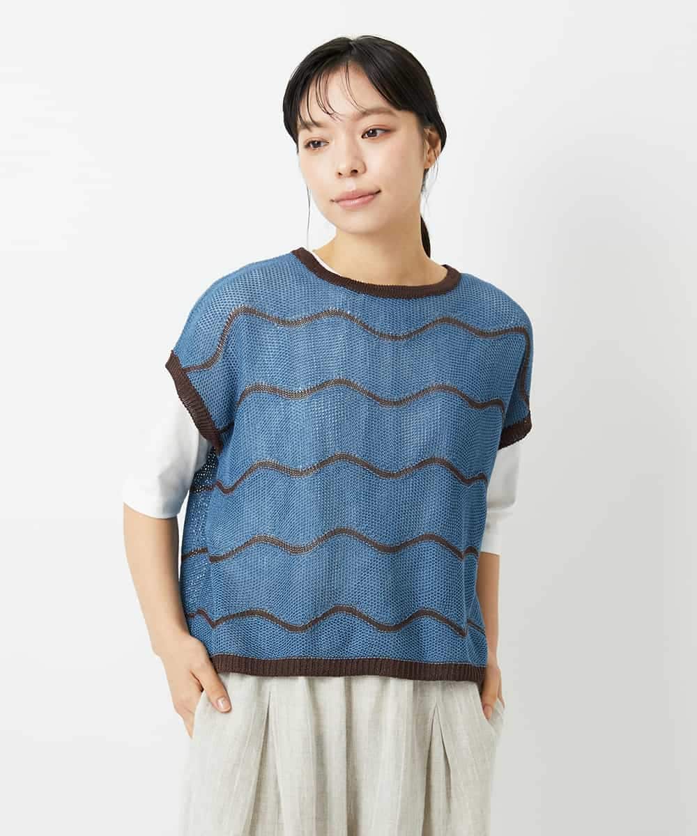 NHFHD05200 GIANNI LO GIUDICE(小さいサイズ)(メゾン ドゥ サンク) ペーパーヤーンボーダーニット ブルー