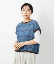 NHFHD05200 GIANNI LO GIUDICE(小さいサイズ)(メゾン ドゥ サンク) ペーパーヤーンボーダーニット ブルー