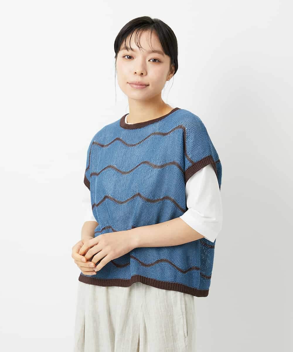 NHFHD05200 GIANNI LO GIUDICE(小さいサイズ)(メゾン ドゥ サンク) ペーパーヤーンボーダーニット ブルー