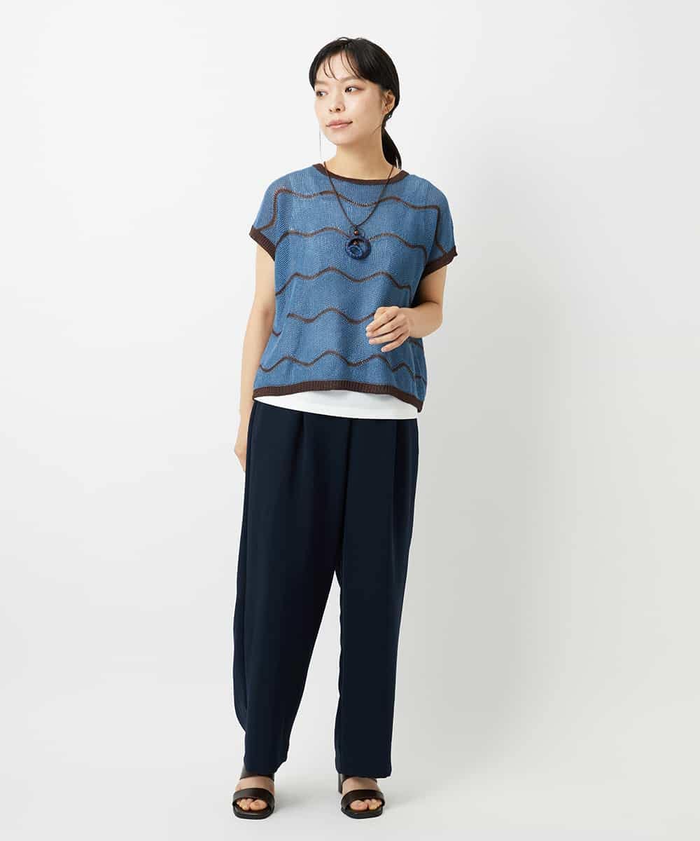 NHFHD05200 GIANNI LO GIUDICE(小さいサイズ)(メゾン ドゥ サンク) ペーパーヤーンボーダーニット ブルー