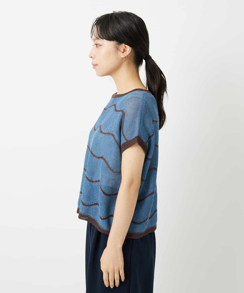 NHFHD05200 GIANNI LO GIUDICE(小さいサイズ)(メゾン ドゥ サンク) ペーパーヤーンボーダーニット ブルー