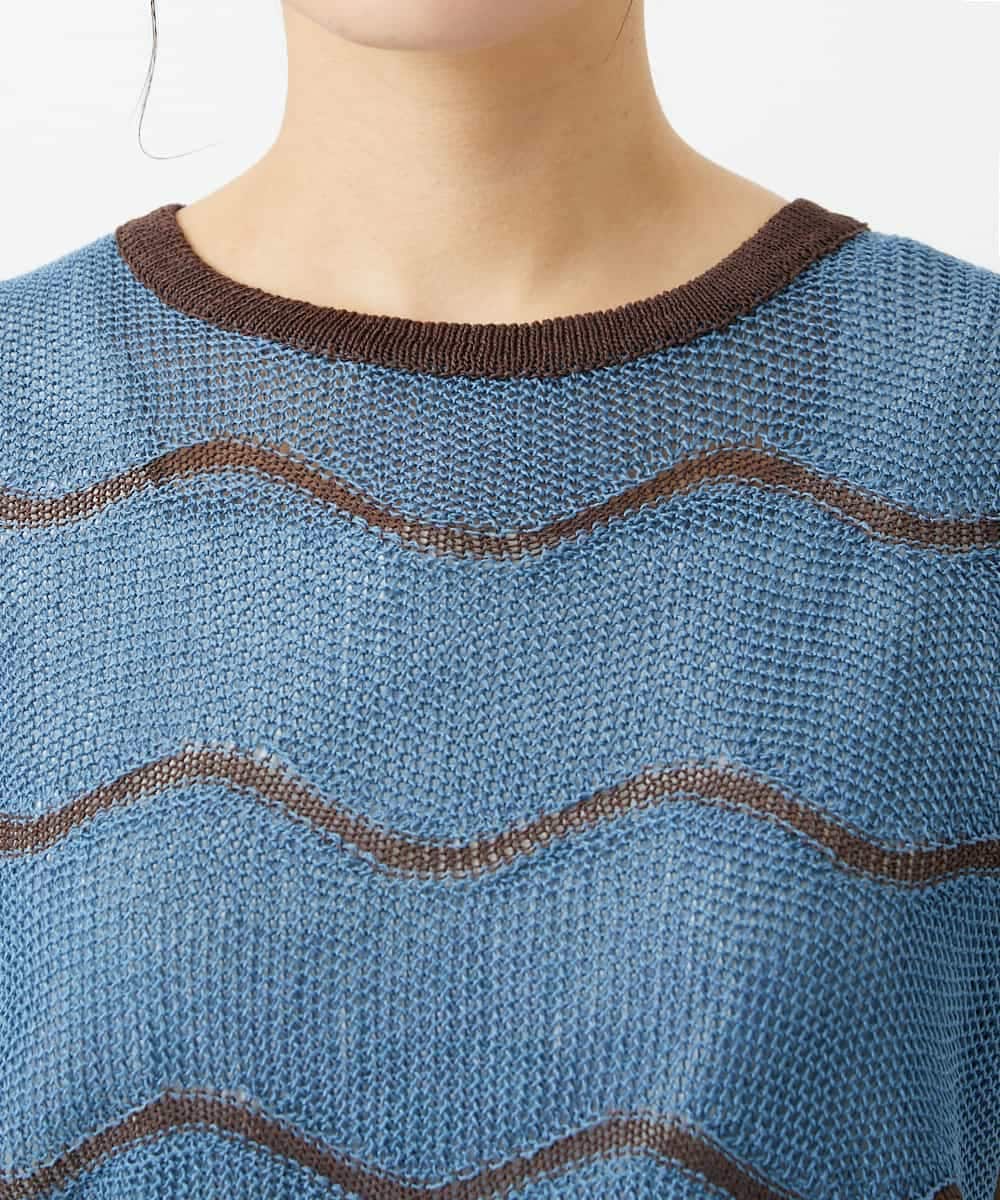 NHFHD05200 GIANNI LO GIUDICE(小さいサイズ)(メゾン ドゥ サンク) ペーパーヤーンボーダーニット ブルー
