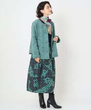 NHHAE11360 GIANNI LO GIUDICE(小さいサイズ)(メゾン ドゥ サンク) [日本製]ウール混ビエライタリアプリントスカート ブルー系