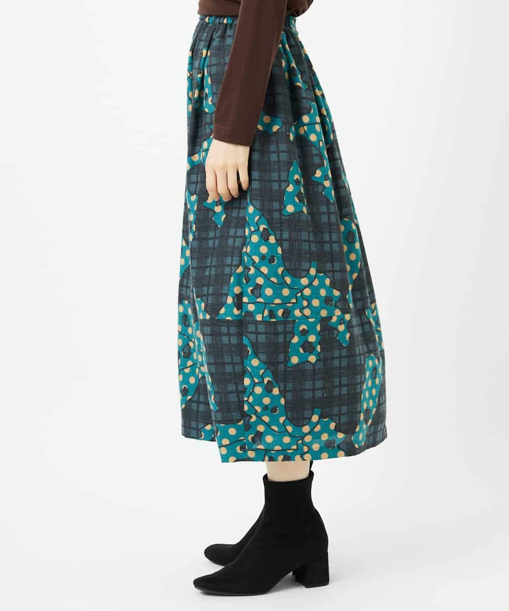 NHHAE11360 GIANNI LO GIUDICE(小さいサイズ)(メゾン ドゥ サンク) [日本製]ウール混ビエライタリアプリントスカート ブルー系