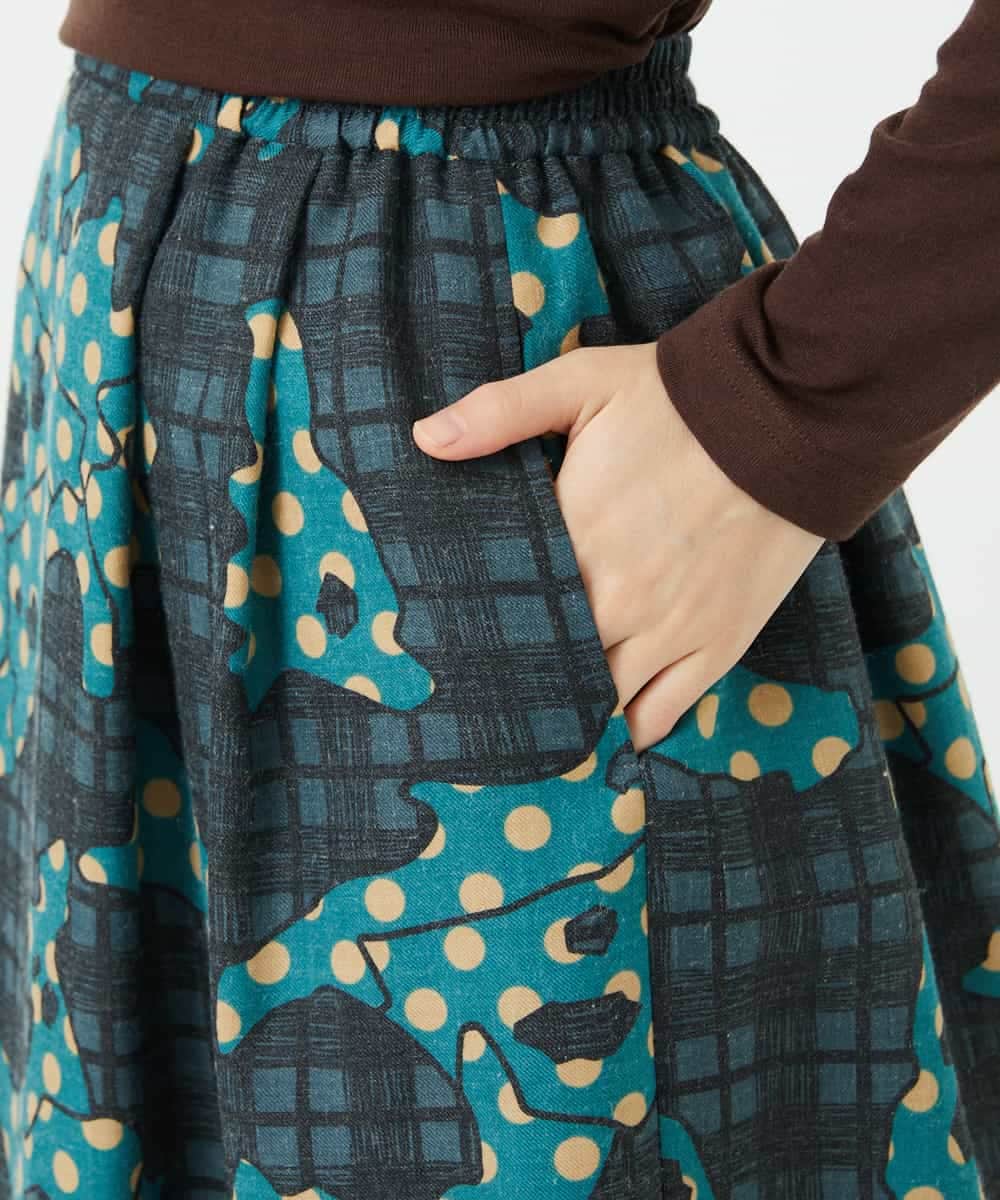 NHHAE11360 GIANNI LO GIUDICE(小さいサイズ)(メゾン ドゥ サンク) [日本製]ウール混ビエライタリアプリントスカート ブルー系