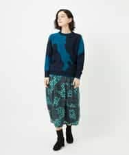 NHHAE11360 GIANNI LO GIUDICE(小さいサイズ)(メゾン ドゥ サンク) [日本製]ウール混ビエライタリアプリントスカート ブルー系