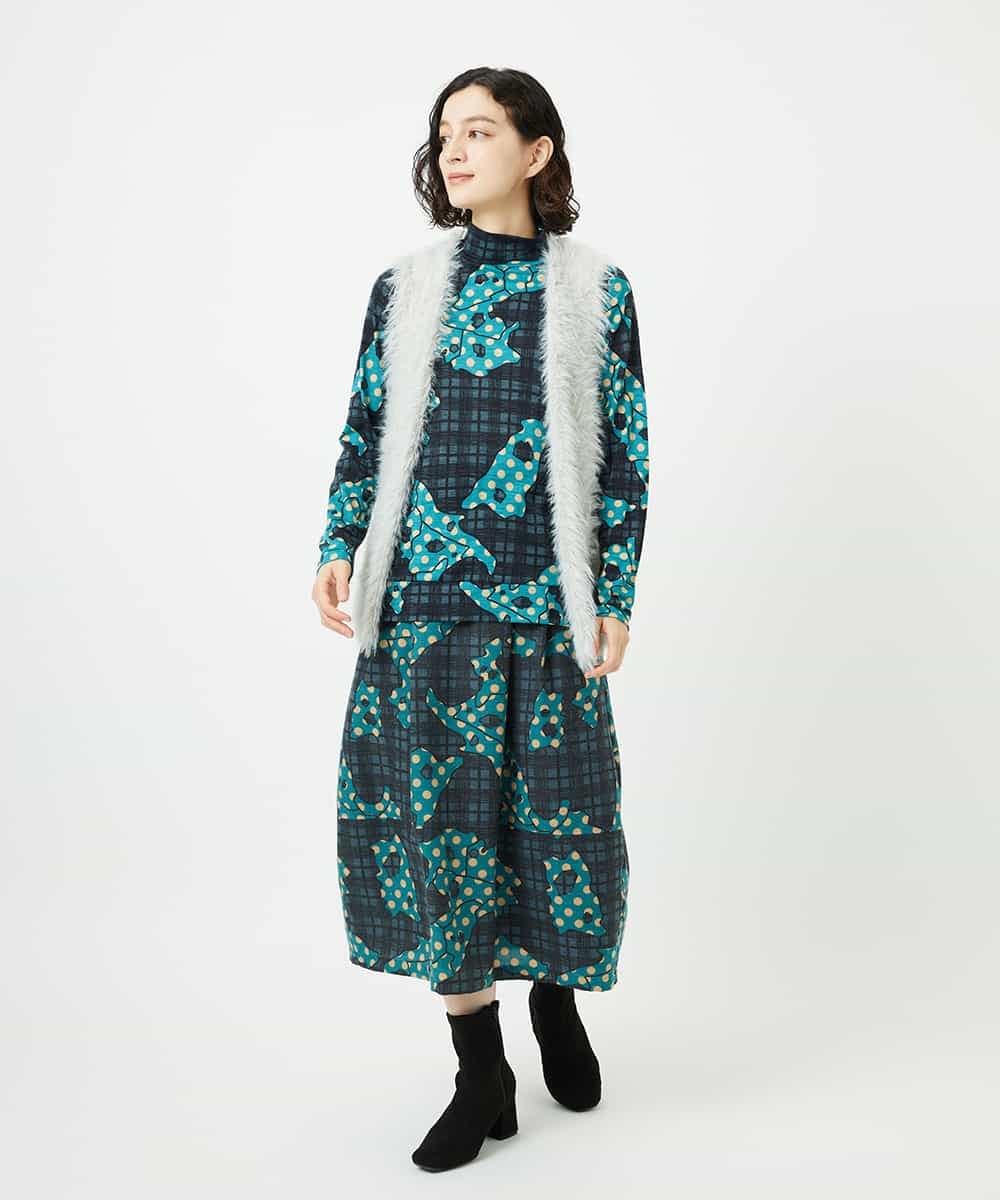 NHHAE11360 GIANNI LO GIUDICE(小さいサイズ)(メゾン ドゥ サンク) [日本製]ウール混ビエライタリアプリントスカート ブルー系