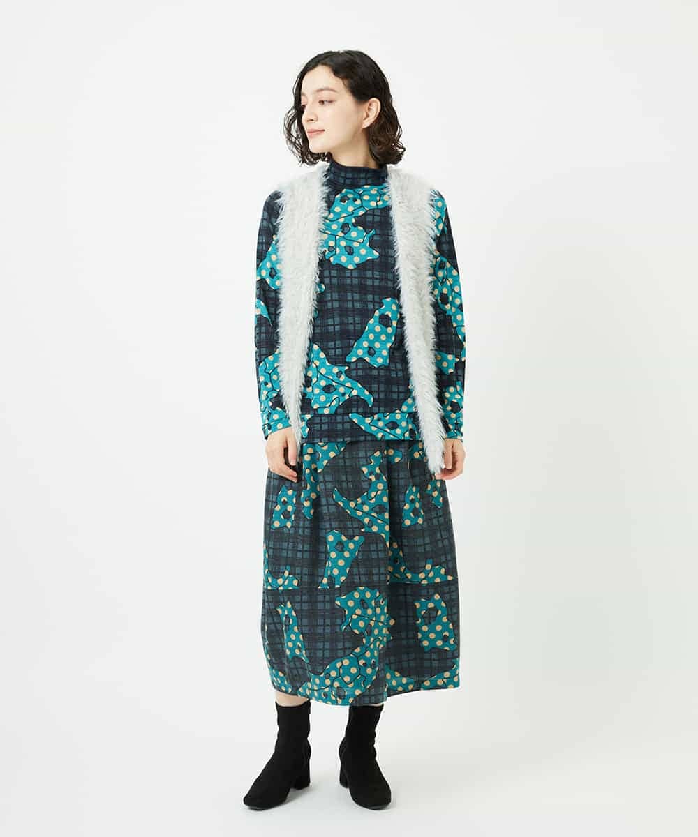 NHHAE11360 GIANNI LO GIUDICE(小さいサイズ)(メゾン ドゥ サンク) [日本製]ウール混ビエライタリアプリントスカート ブルー系