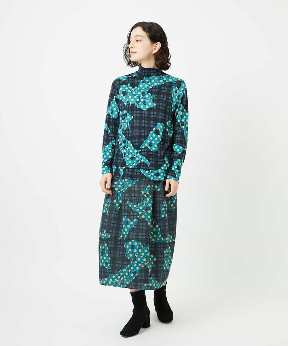 NHHAE11360 GIANNI LO GIUDICE(小さいサイズ)(メゾン ドゥ サンク) [日本製]ウール混ビエライタリアプリントスカート ブルー系