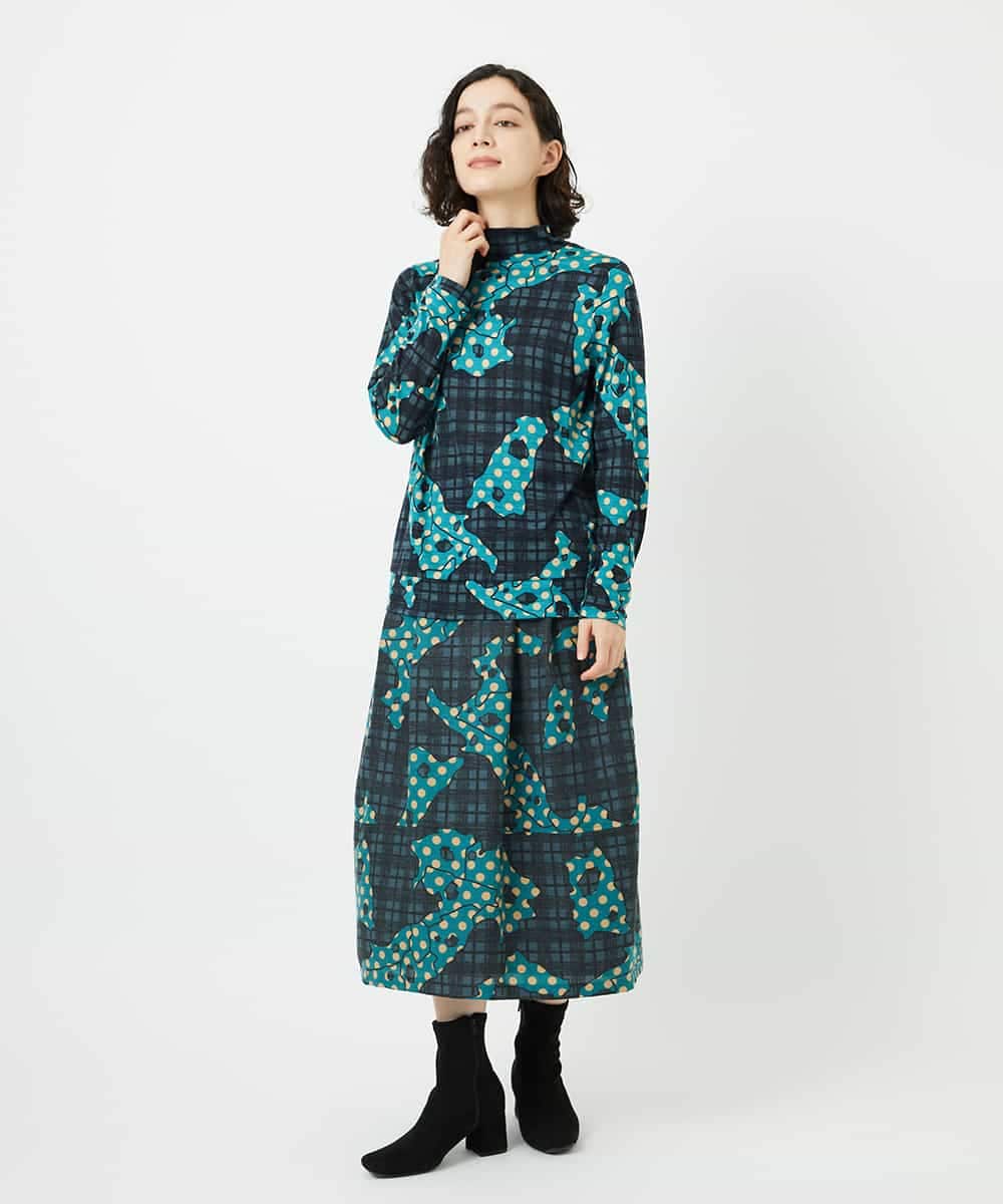 NHHAE11360 GIANNI LO GIUDICE(小さいサイズ)(メゾン ドゥ サンク) [日本製]ウール混ビエライタリアプリントスカート ブルー系