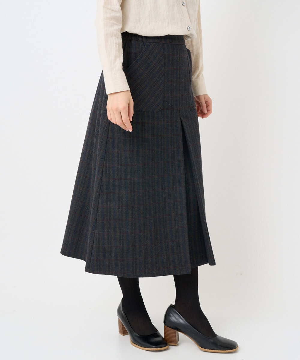 NHHAE21290 GIANNI LO GIUDICE(小さいサイズ)(メゾン ドゥ サンク) レーヨン混ストレッチチェックスカート オフベージュ