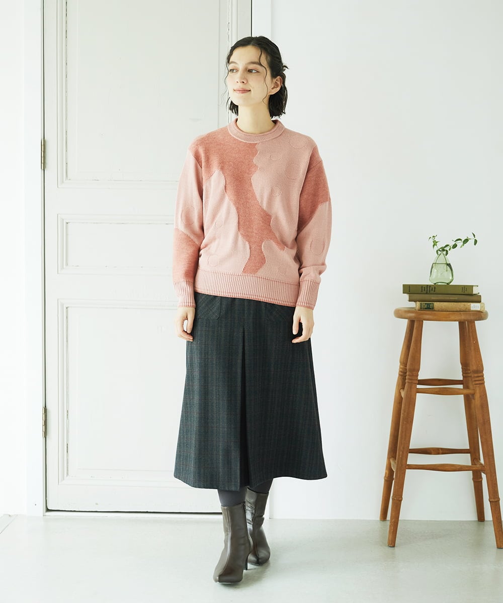 NHHAE21290 GIANNI LO GIUDICE(小さいサイズ)(メゾン ドゥ サンク) レーヨン混ストレッチチェックスカート オフベージュ