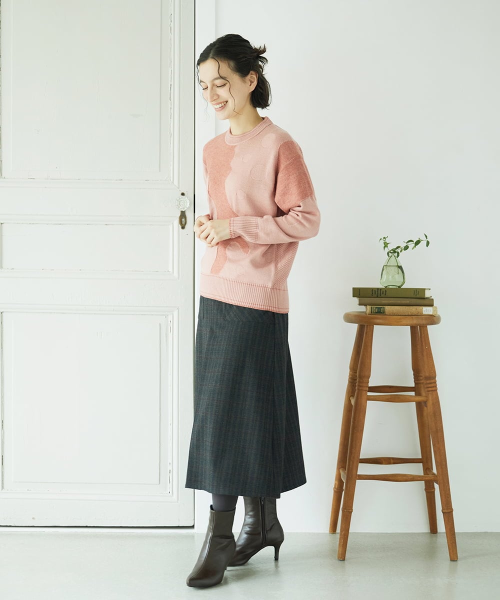 NHHAE21290 GIANNI LO GIUDICE(小さいサイズ)(メゾン ドゥ サンク) レーヨン混ストレッチチェックスカート オフベージュ