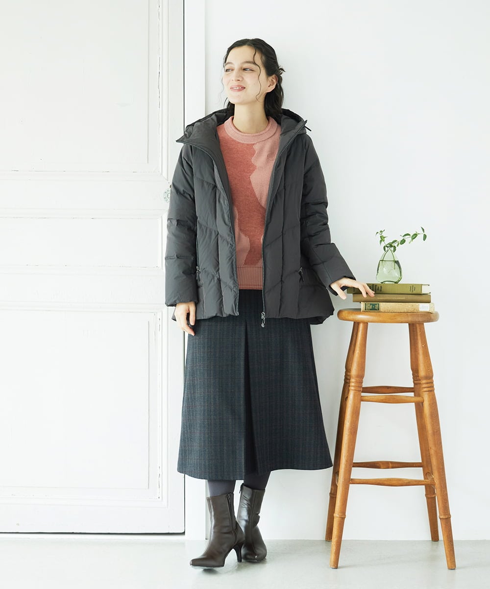 NHHAE21290 GIANNI LO GIUDICE(小さいサイズ)(メゾン ドゥ サンク) レーヨン混ストレッチチェックスカート オフベージュ