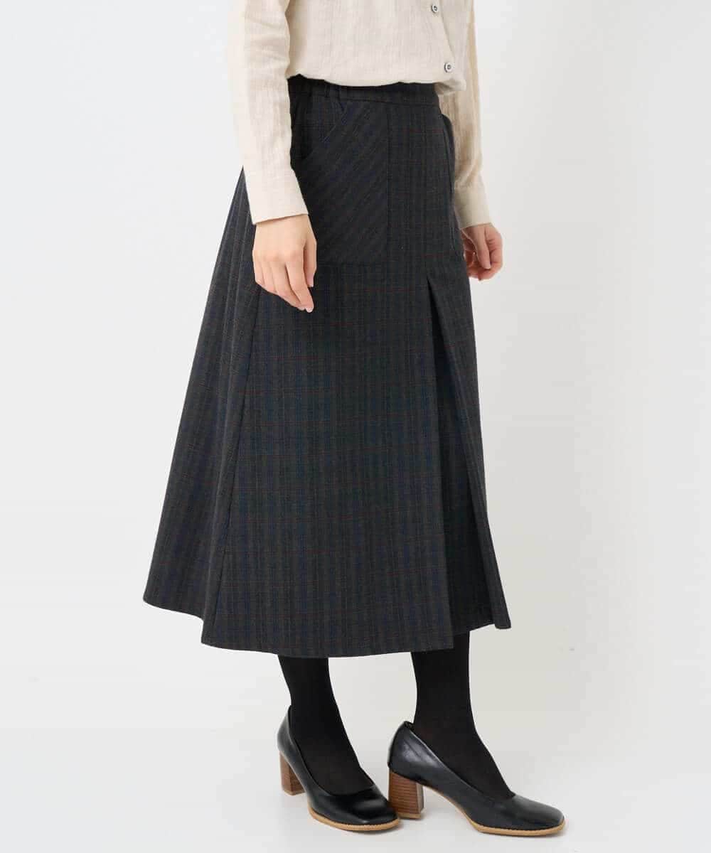 NHHAE21290 GIANNI LO GIUDICE(小さいサイズ)(メゾン ドゥ サンク) レーヨン混ストレッチチェックスカート ブラウン