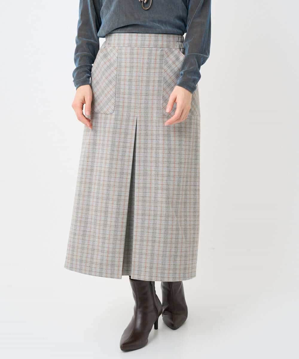 NHHAE21290 GIANNI LO GIUDICE(小さいサイズ)(メゾン ドゥ サンク) レーヨン混ストレッチチェックスカート オフベージュ