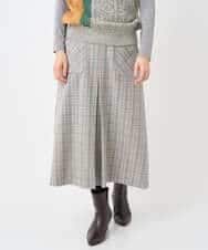 NHHAE21290 GIANNI LO GIUDICE(小さいサイズ)(メゾン ドゥ サンク) レーヨン混ストレッチチェックスカート オフベージュ