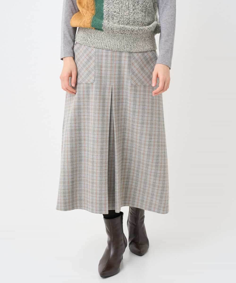 NHHAE21290 GIANNI LO GIUDICE(小さいサイズ)(メゾン ドゥ サンク) レーヨン混ストレッチチェックスカート オフベージュ
