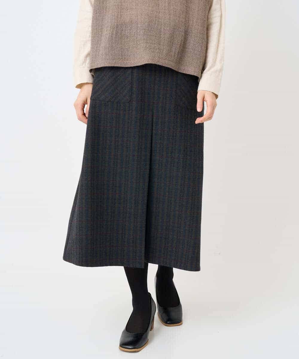 NHHAE21290 GIANNI LO GIUDICE(小さいサイズ)(メゾン ドゥ サンク) レーヨン混ストレッチチェックスカート オフベージュ