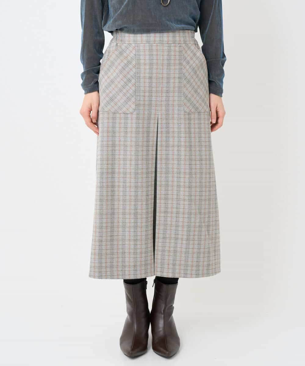 NHHAE21290 GIANNI LO GIUDICE(小さいサイズ)(メゾン ドゥ サンク) レーヨン混ストレッチチェックスカート オフベージュ