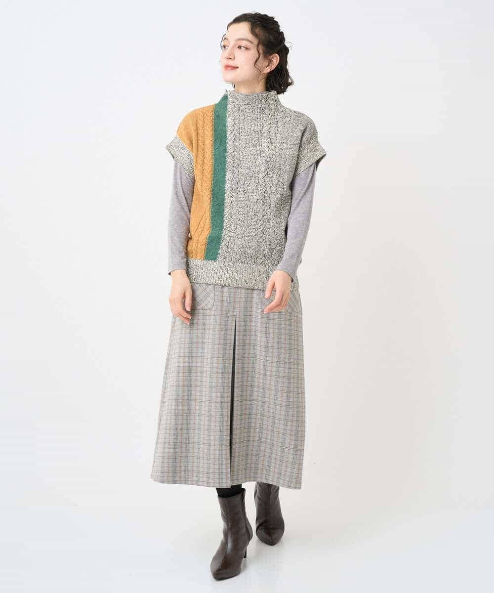 NHHAE21290 GIANNI LO GIUDICE(小さいサイズ)(メゾン ドゥ サンク) レーヨン混ストレッチチェックスカート オフベージュ