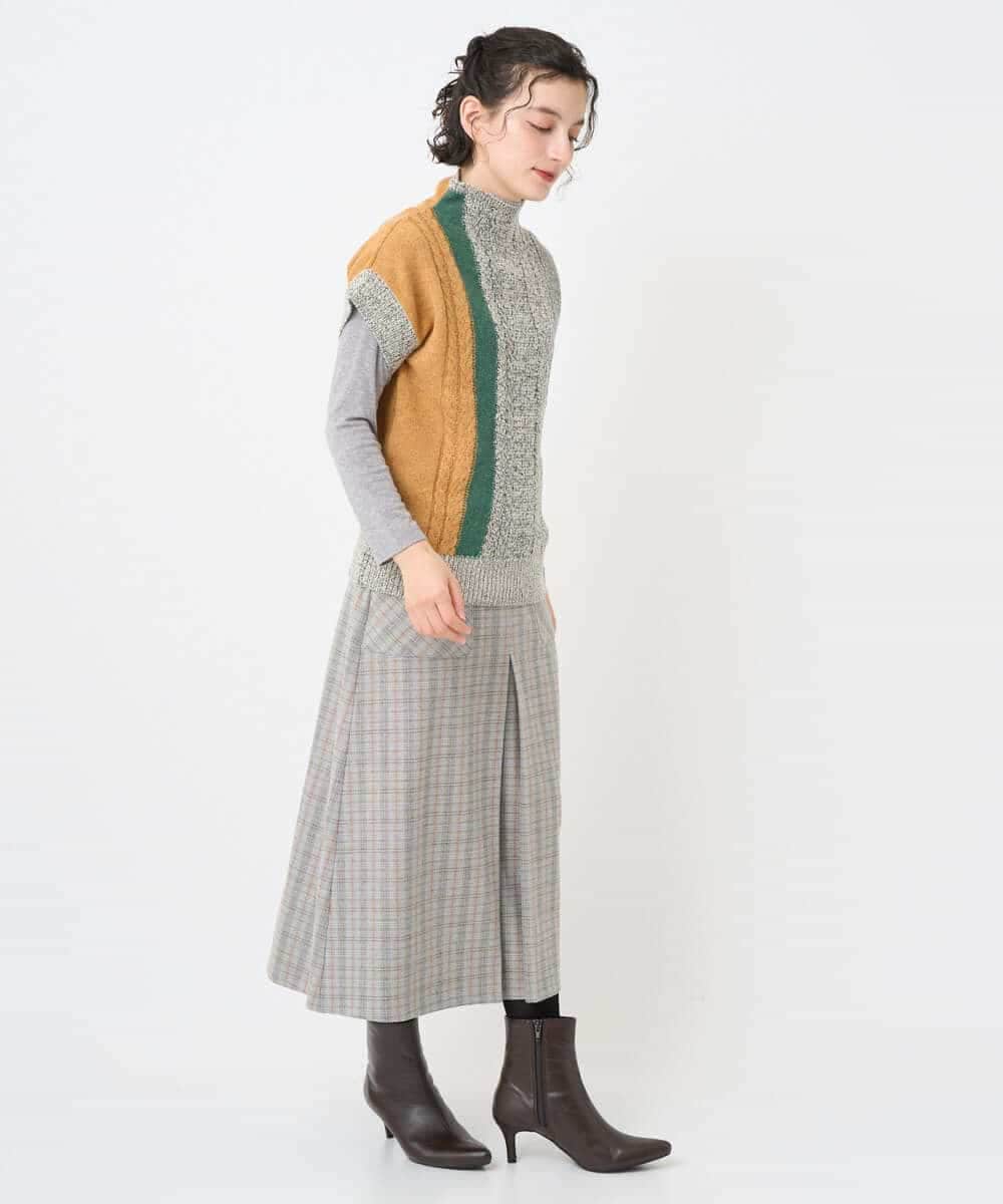 NHHAE21290 GIANNI LO GIUDICE(小さいサイズ)(メゾン ドゥ サンク) レーヨン混ストレッチチェックスカート オフベージュ