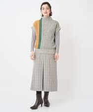 NHHAE21290 GIANNI LO GIUDICE(小さいサイズ)(メゾン ドゥ サンク) レーヨン混ストレッチチェックスカート オフベージュ