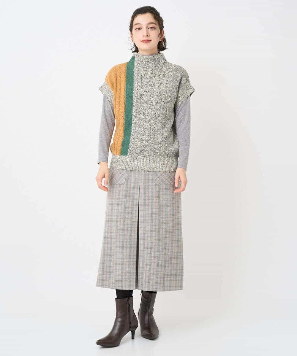 NHHAE21290 GIANNI LO GIUDICE(小さいサイズ)(メゾン ドゥ サンク) レーヨン混ストレッチチェックスカート オフベージュ