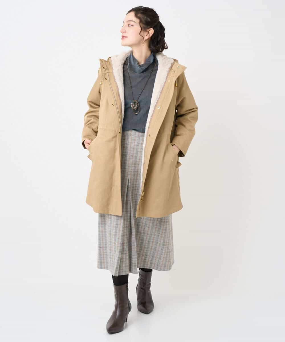 NHHAE21290 GIANNI LO GIUDICE(小さいサイズ)(メゾン ドゥ サンク) レーヨン混ストレッチチェックスカート オフベージュ
